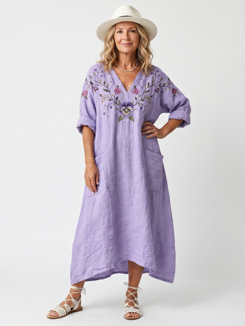 Slavica – ziedu oversize midi kleita ar kabatām