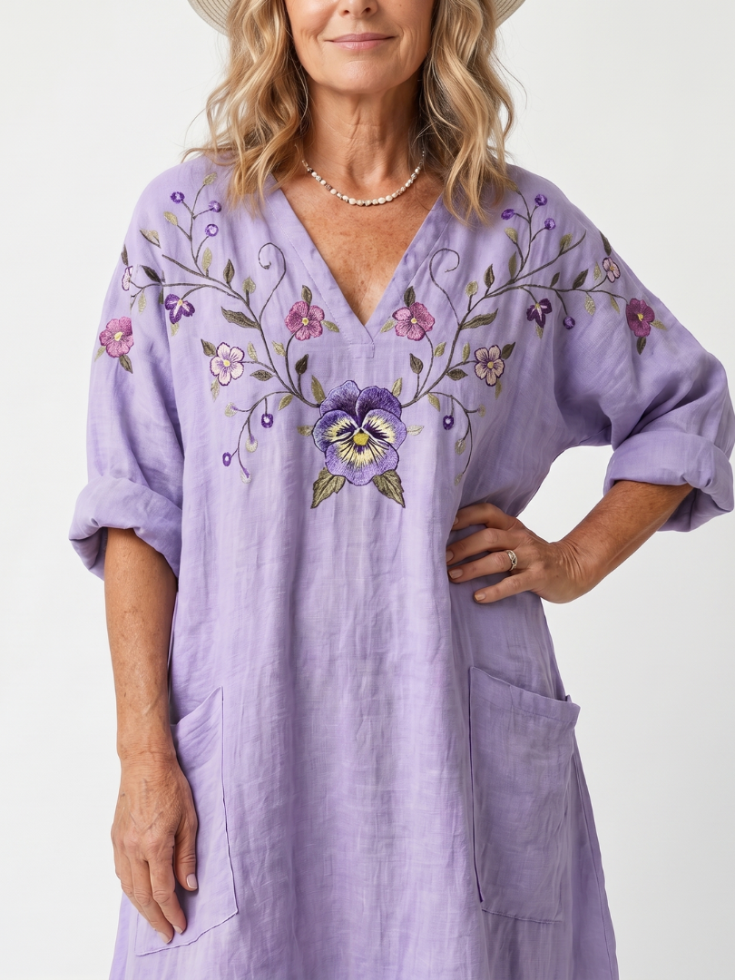 Slavica – ziedu oversize midi kleita ar kabatām