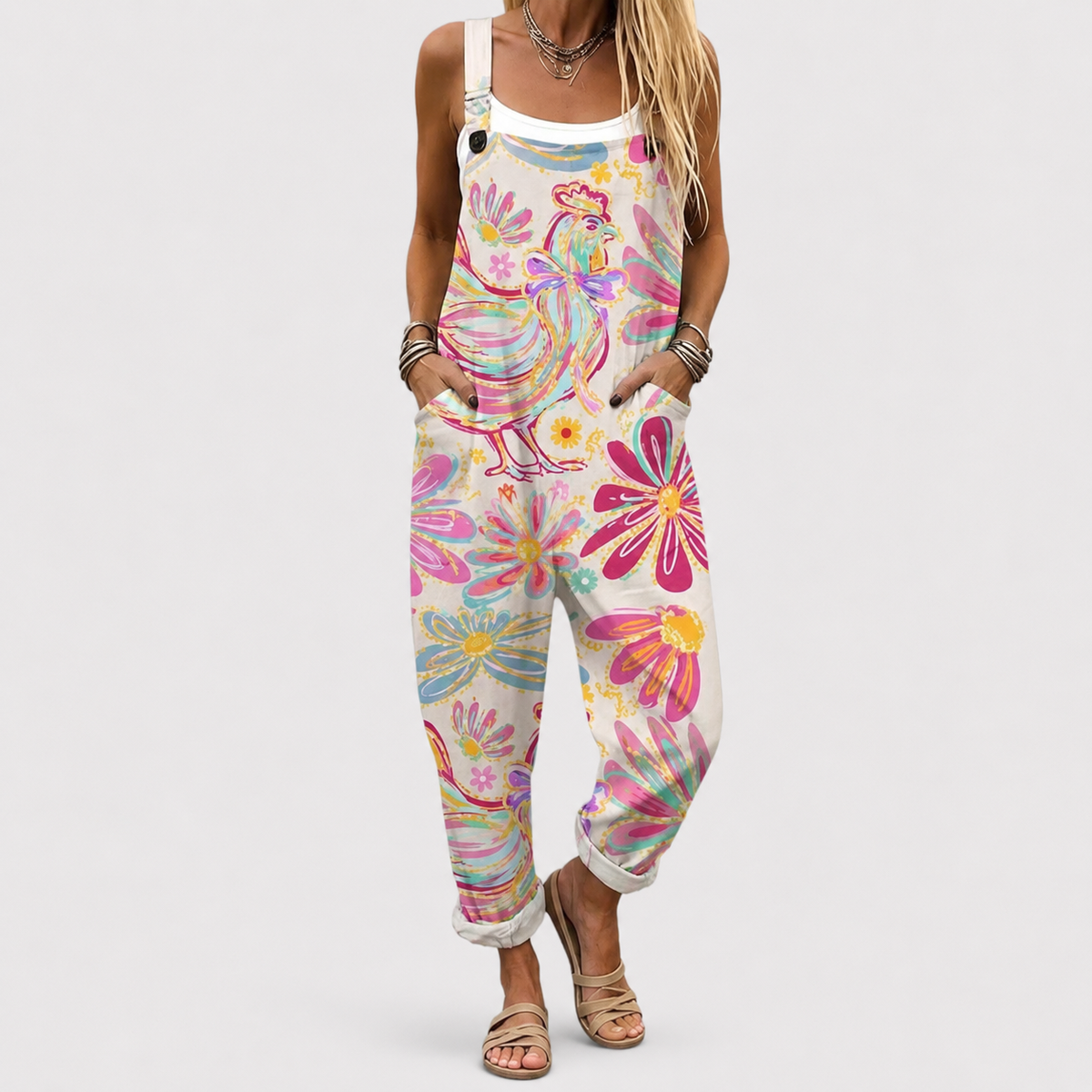 Krāsains kombinezons ar franču ziedu rakstu