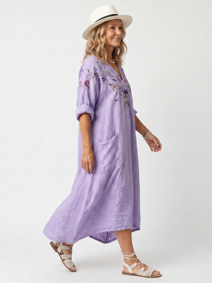 Slavica – ziedu oversize midi kleita ar kabatām