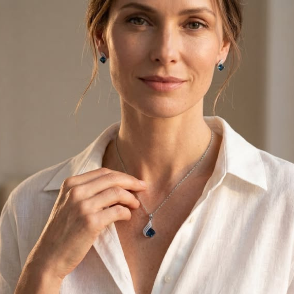 Angelina – Rotaslietu komplekts ar kvadrātveida safīru