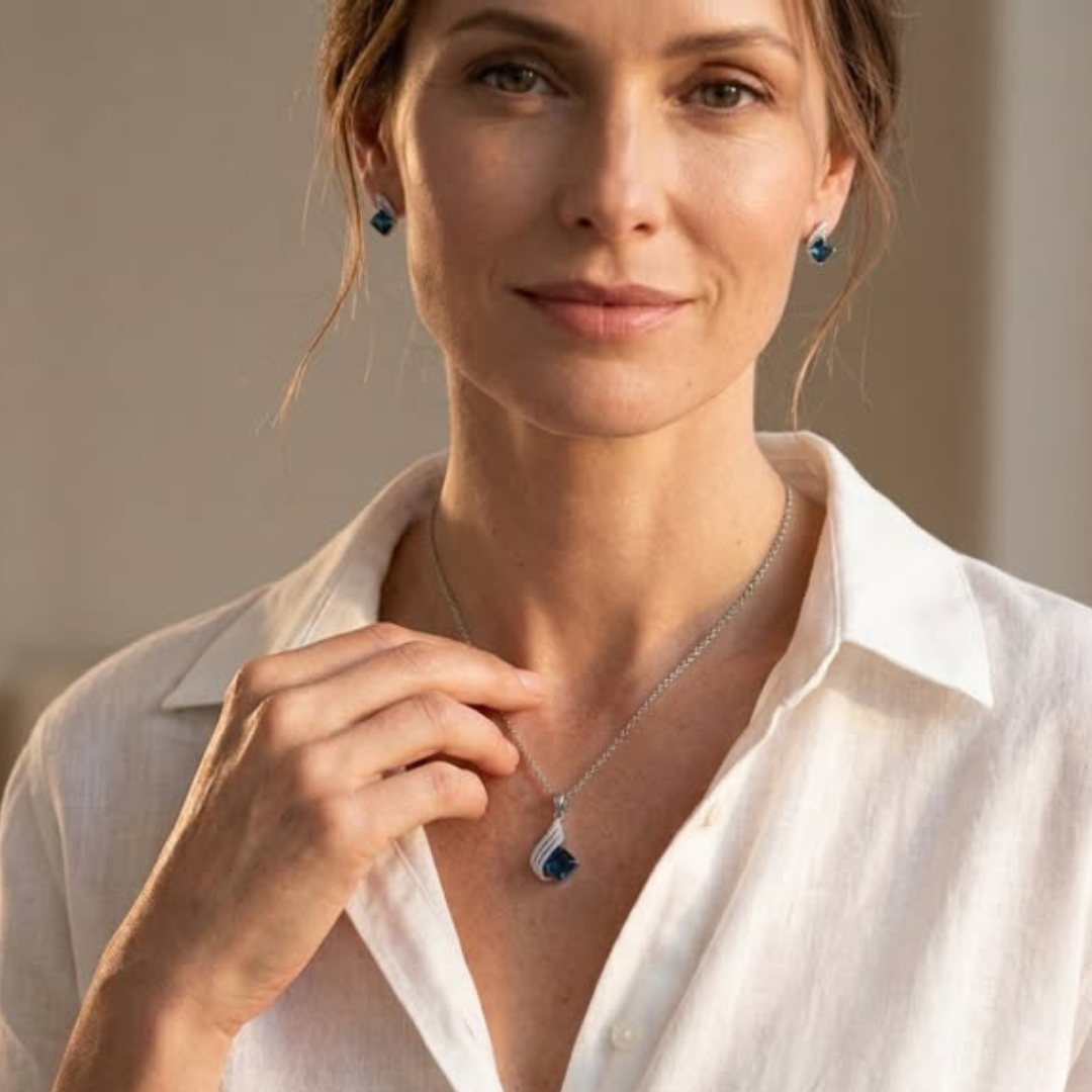 Angelina – Rotaslietu komplekts ar kvadrātveida safīru