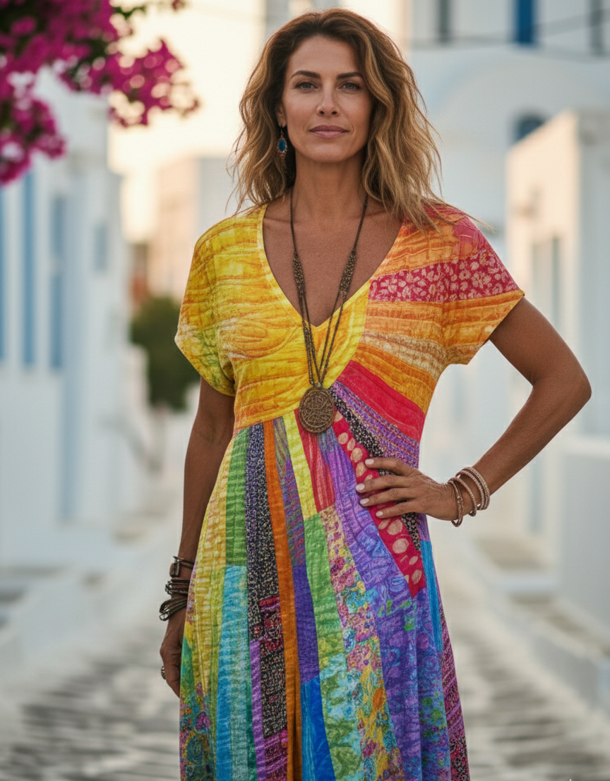 Tamara - Kleita ar boho rakstu un saules motīvu