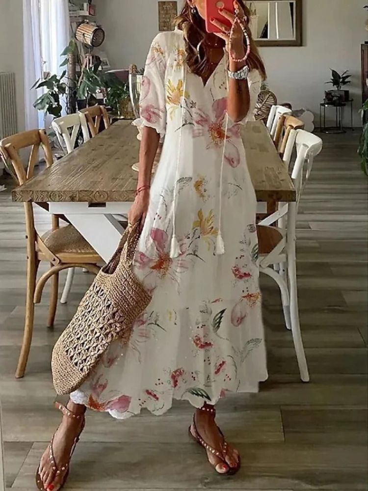 Nada - Eleganta samta maksi kleita ar ziediem