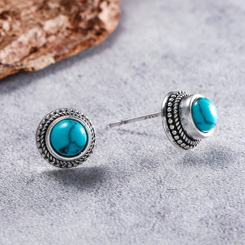Vintage boho stila tirkīza imitācijas auskari ar tapiņām