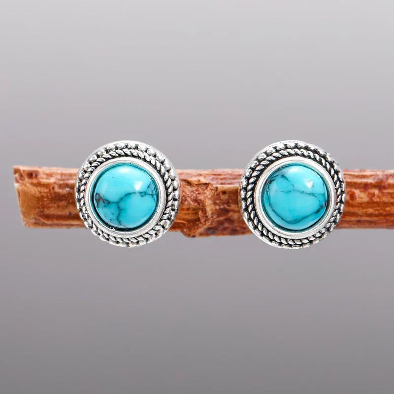 Vintage boho stila tirkīza imitācijas auskari ar tapiņām