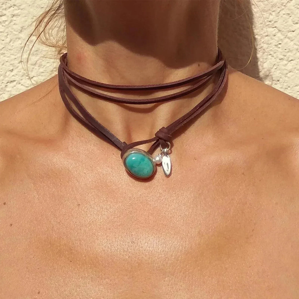 Vintage Bohemian tirkīza kaklarota