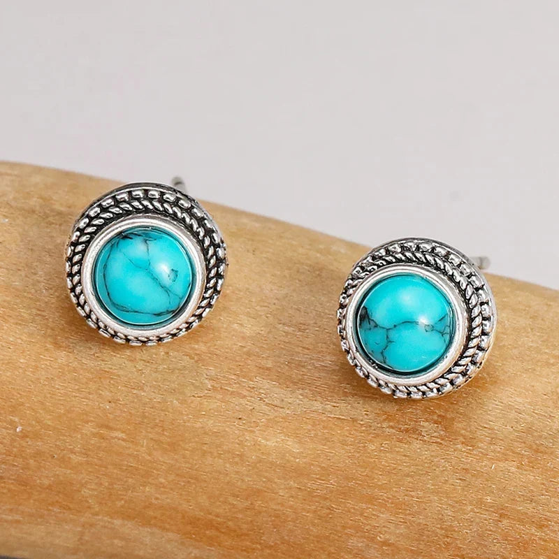 Vintage boho stila tirkīza imitācijas auskari ar tapiņām
